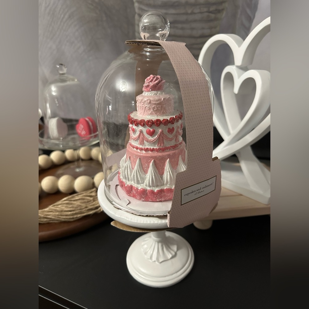 Cupcakes & Cashmere Shimmery Valentine's Day Pastel Tiered Cake with Cloche